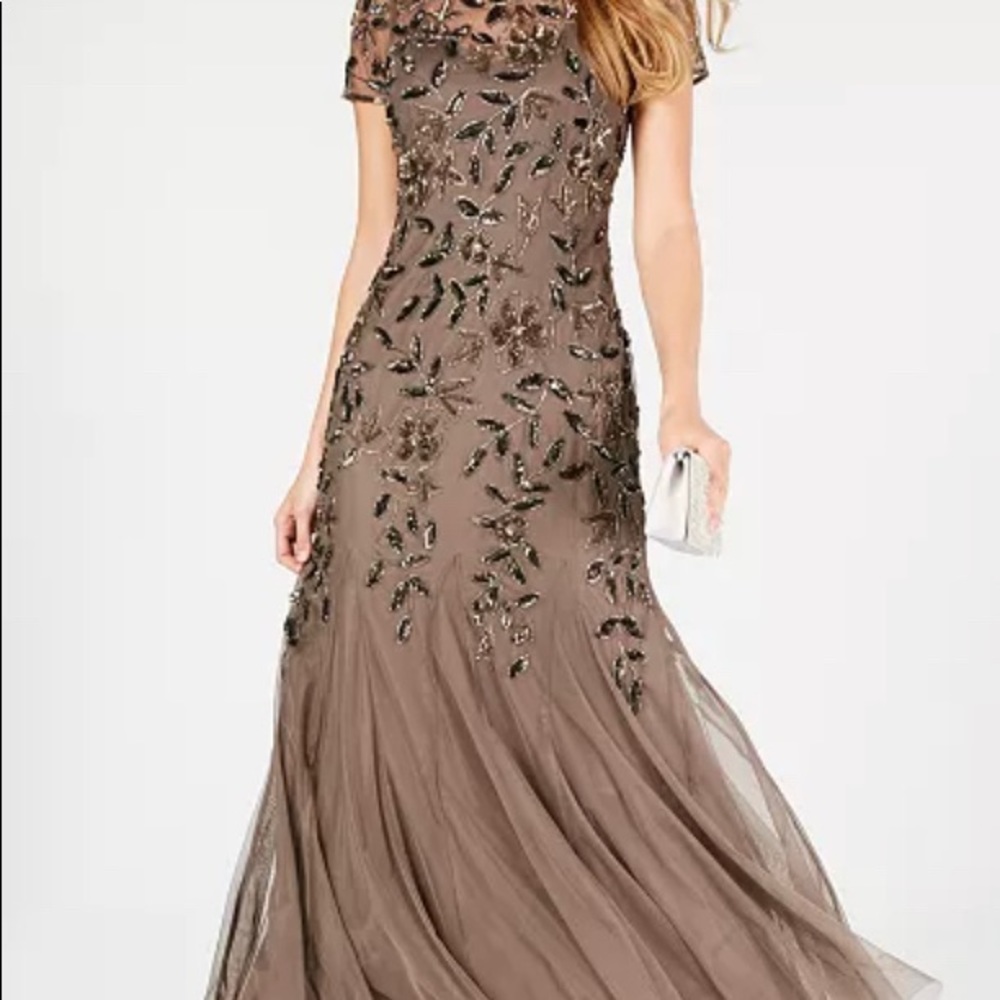 Adrianna papell floral beaded spaghetti strap gown